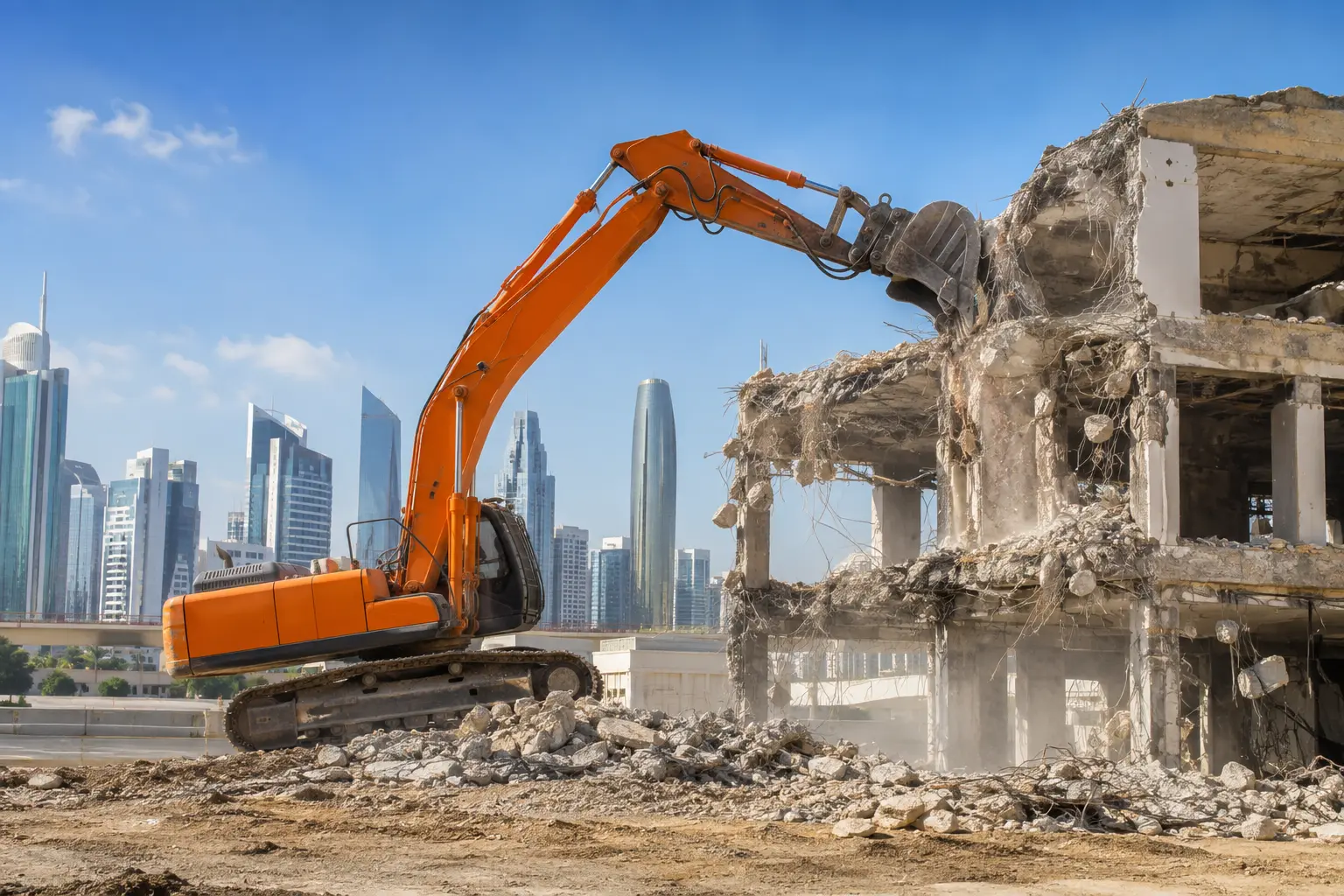 معدات هدم مبانٍ في موقع عمل منظم